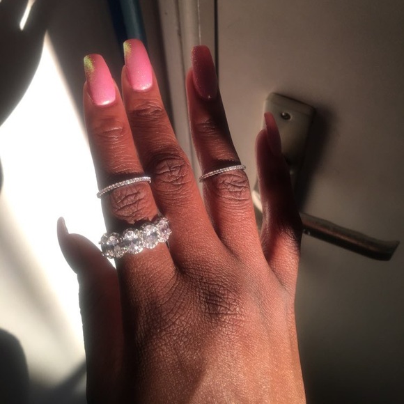 Oval Cut Halo Diamond Pink Clear Wedding Eternity Band - Picture 14 of 16